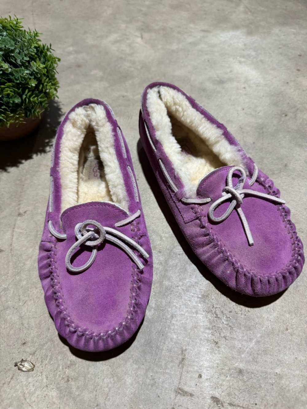 UGG Dakota Slippers Gurls Size 2 Purple Pink Leather Shearling Cozy Comfy Winter
